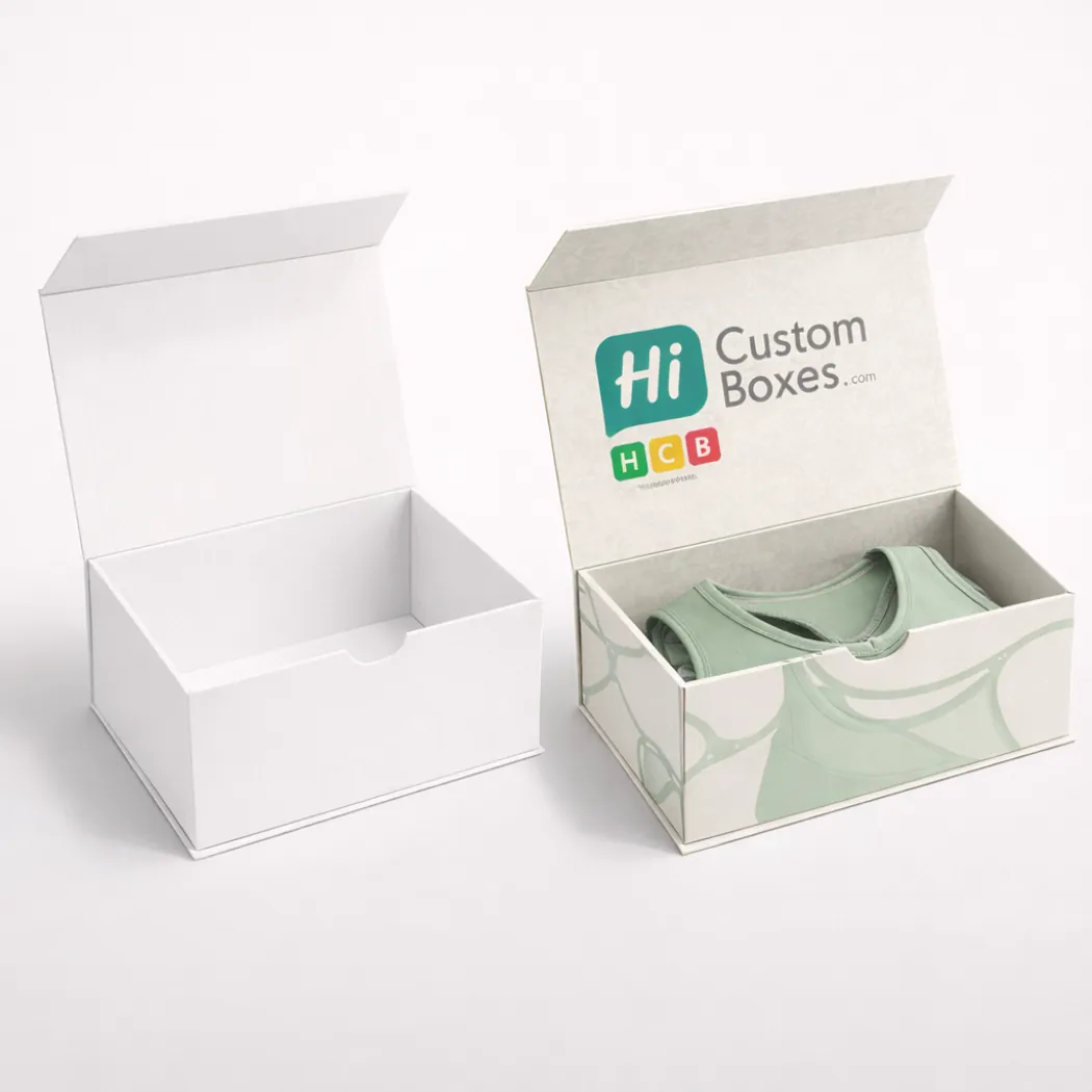 Two premium magnetic gift boxes- featuring printed brand logos on the inner lid and exterior sides- class=